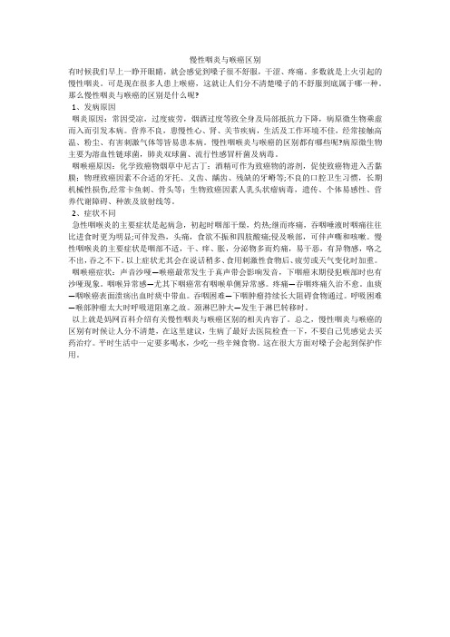 慢性咽炎与喉癌区别