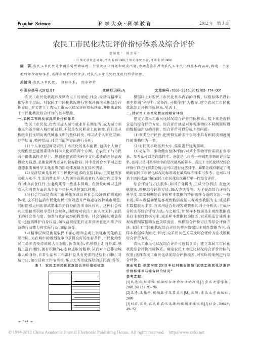 农民工市民化状况评价指标体系及综合评价_楚颖慧