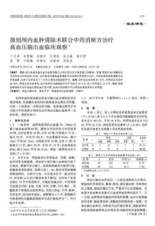 微创颅内血肿清除术联合中药消瘀方治疗高血压脑出血临床观察