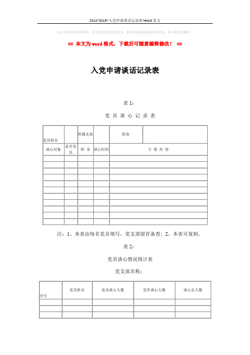 2018-2019-入党申请谈话记录表-word范文 (3页)