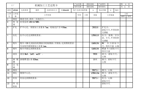 圆柱齿轮机械加工工艺过程卡