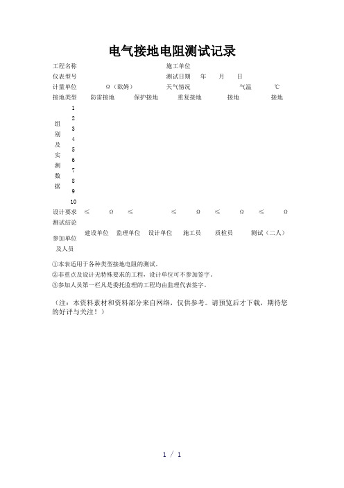 电气接地电阻测试记录