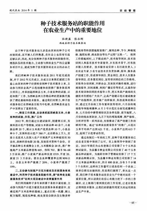 种子技术服务站的职能作压在农业生产中的重要地位