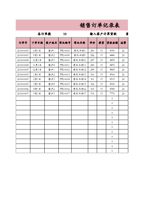 销售订单记录表