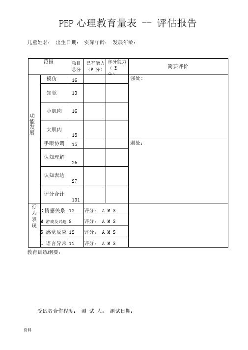 PEP-3心理教育量表-评估实施报告