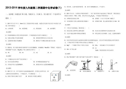 2013-2014学年度九年级第二学期期中化学试卷(1)