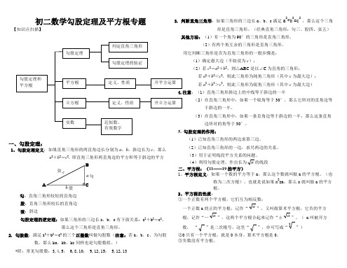初二年级数学勾股定理及平方根知识点汇总及典型例题分类