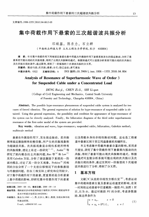 集中荷载作用下悬索的三次超谐波共振分析