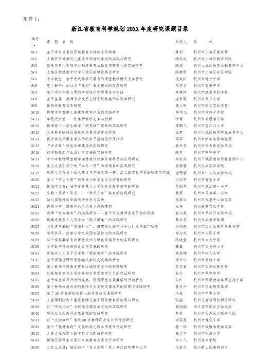 年度计划-浙江省教育科学规划XXXX年度研究课题目录 精品