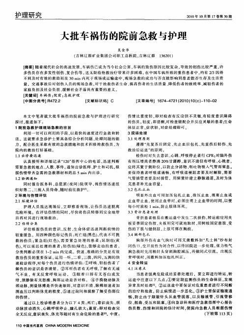 大批车祸伤的院前急救与护理