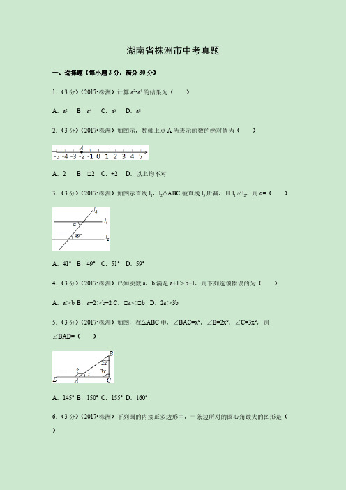  【数学】湖南省株洲市中考真题(解析版)