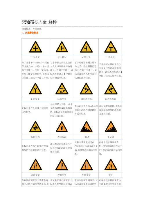 交通路标大全解释