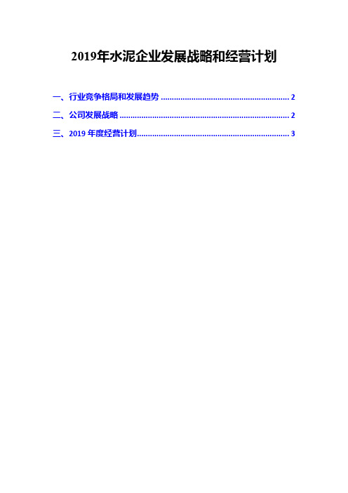 2019年水泥企业发展战略和经营计划