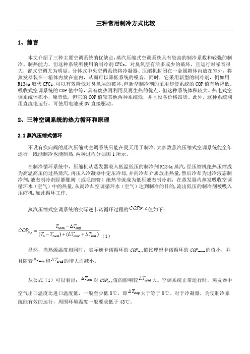 三种常用制冷方式比较