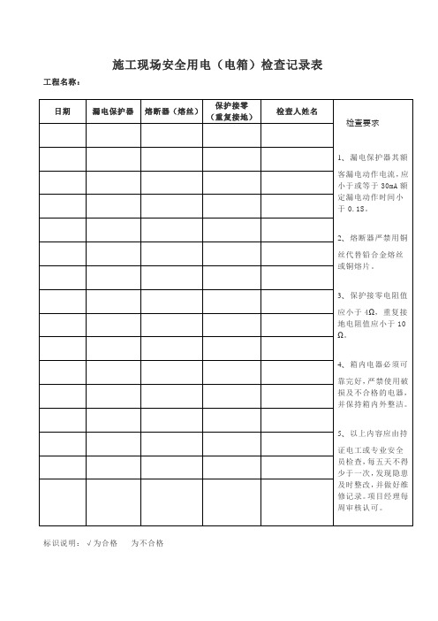 施工现场安全用电(电箱)检查记录表