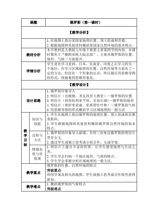 新人教版七年级地理下册《七章 我们邻近的地区和国家  第四节 俄罗斯》教案_9