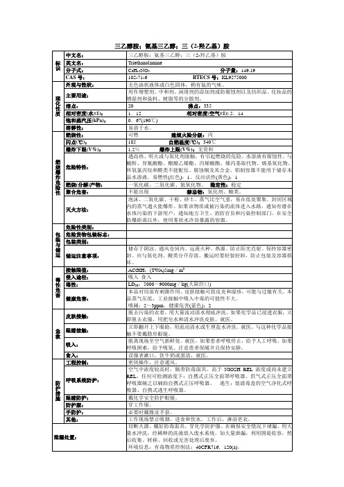 三乙醇胺;氨基三乙醇;三(2-羟乙基)胺化学品安全技术说明书MSDS