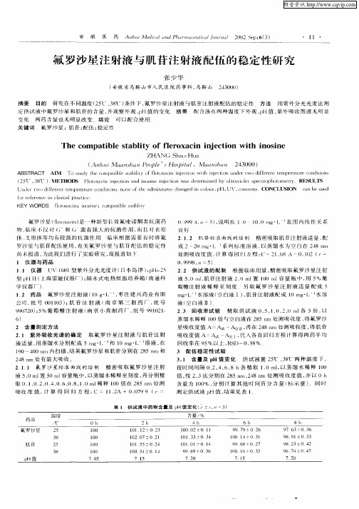 氟罗沙星注射液与肌苷注射液配伍的稳定性研究