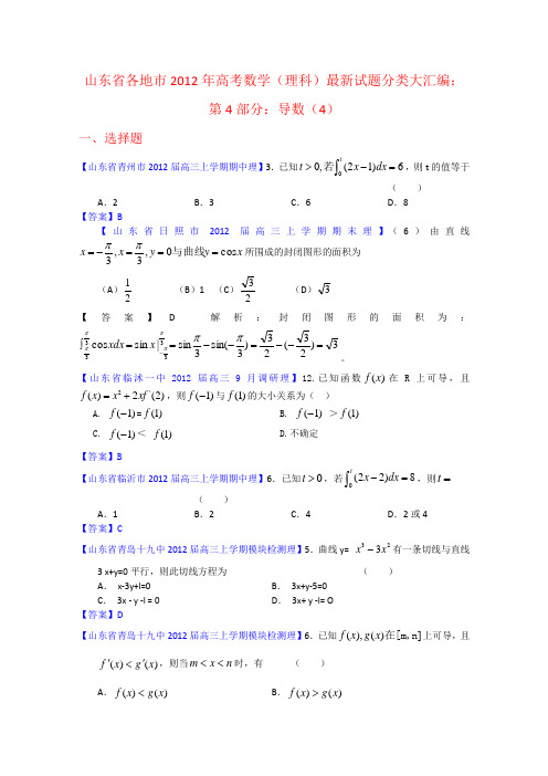 山东省各地市2012年高考数学(理科)最新试题分类大汇编4导数(4)