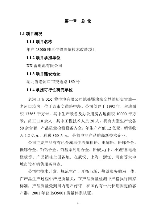 再生铅冶炼技术改造项目可行性研究报告