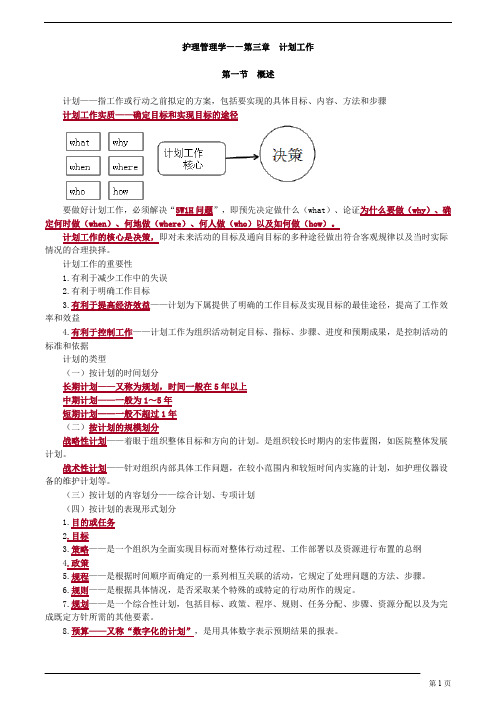 主管护师 护理管理学 第三章 计划工作