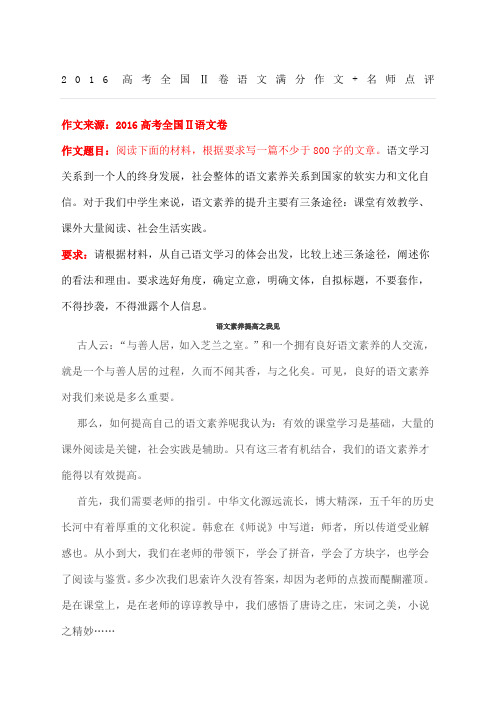 高考全国II卷语文满分作文综合