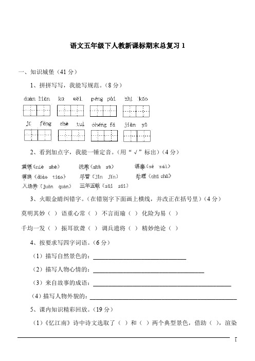 语文五年级下人教新课标期末总复习1(含答案)