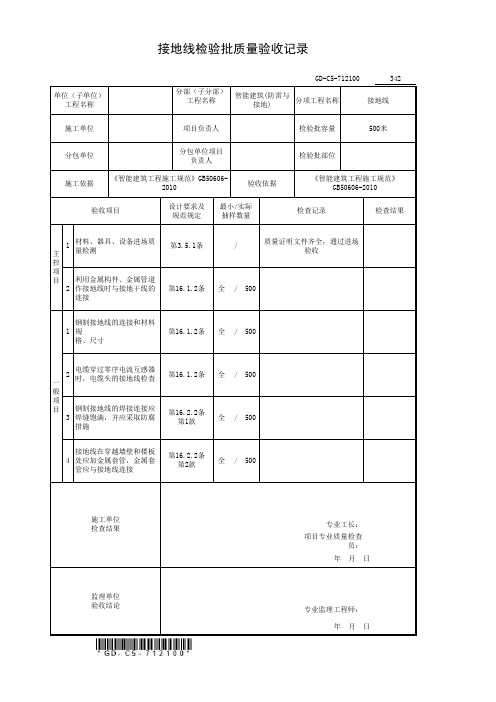 3、接地线检验批质量验收记录