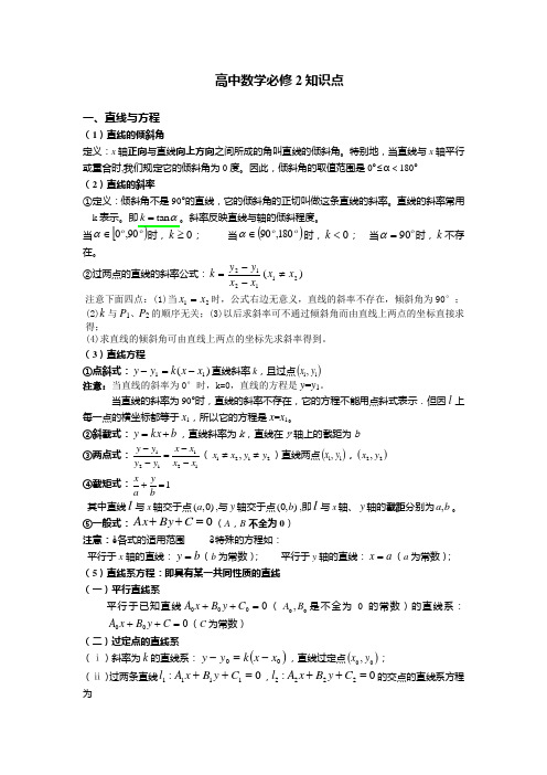 高中数学必修2知识点直线与方程直线的倾斜角定义x轴正向