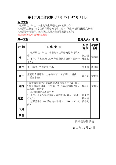 第13周工作安排