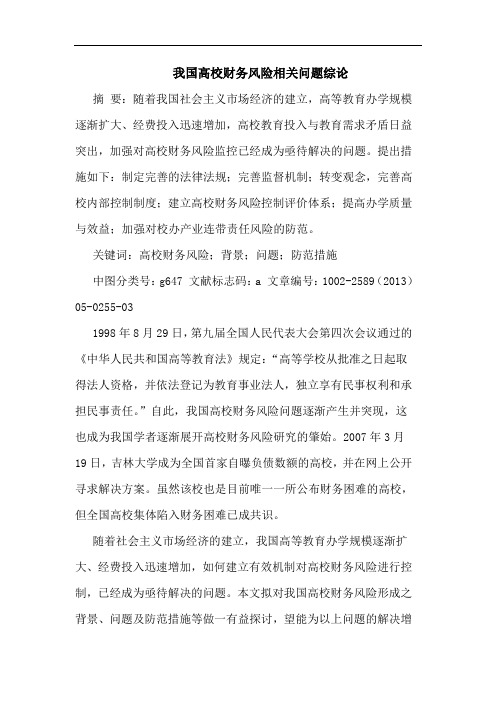 我国高校财务风险相关问题综论