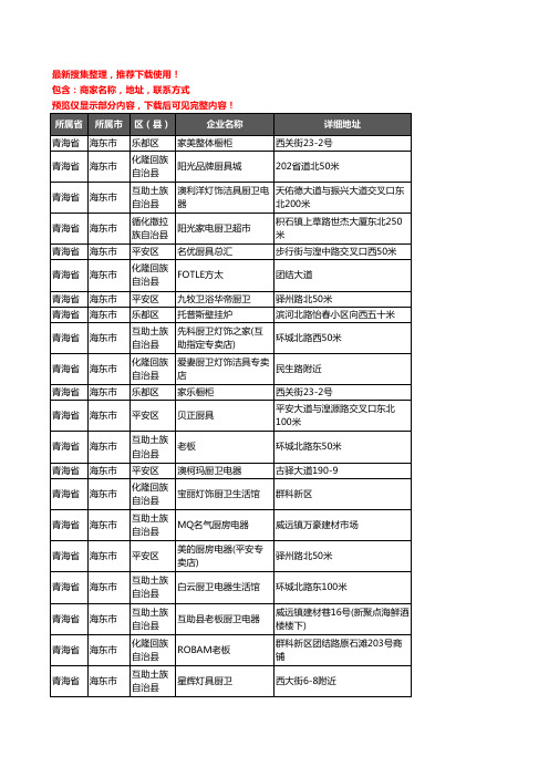 新版青海省海东市厨卫电器企业公司商家户名录单联系方式地址大全42家