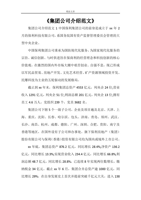 《集团公司介绍范文》