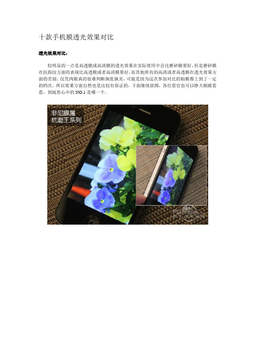 十款手机膜透光效果对比