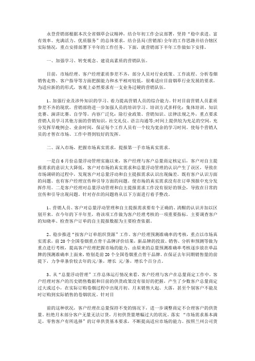 营销部2020年下半年工作计划范文【精选】