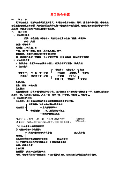 高中生物光合作用复习专题人教版必修1