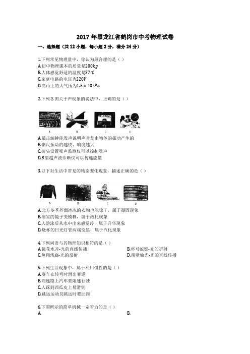 2017年黑龙江省鹤岗市中考物理试卷