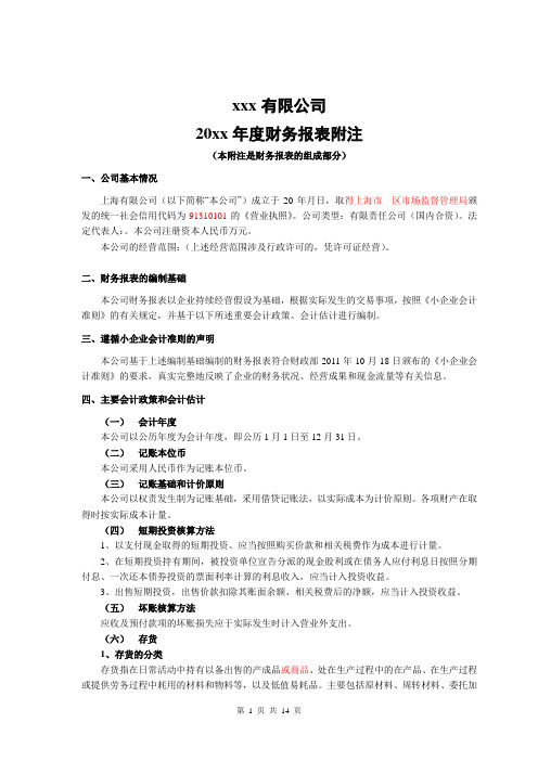 03财务报表附注小(某公司2017年)