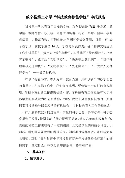 威宁县第二小学“科技教育特色学校”申报报告