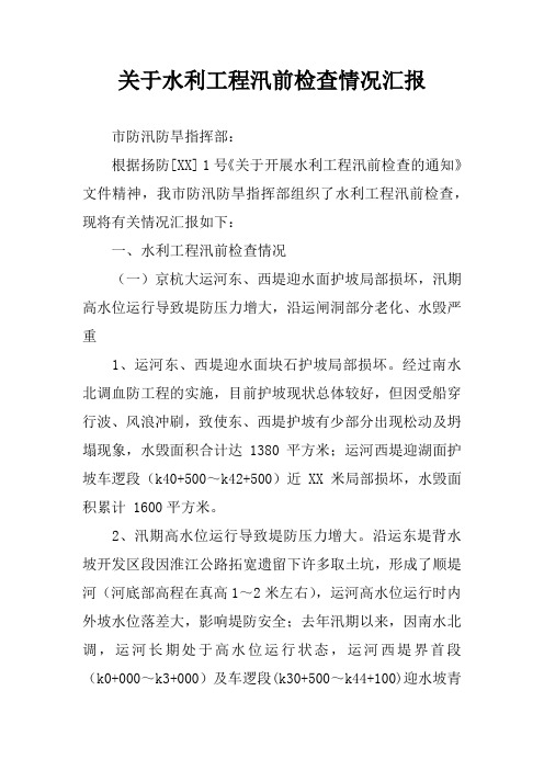 关于水利工程汛前检查情况汇报
