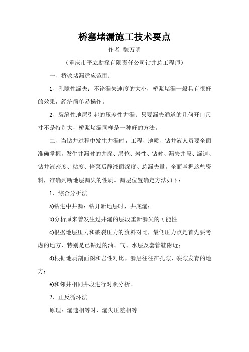 桥塞堵漏施工技术要点