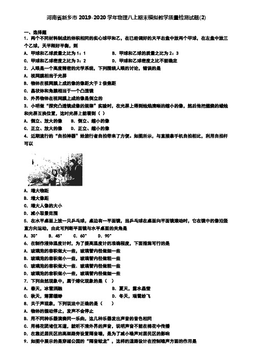 河南省新乡市2019-2020学年物理八上期末模拟教学质量检测试题(2)