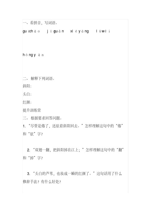 2020人教版小学四年级(上)语文秋晚的江上同步练习题(含答案)