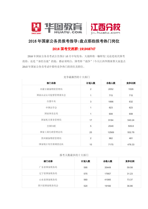 2016年国家公务员报考指导：盘点那些报考热门岗位