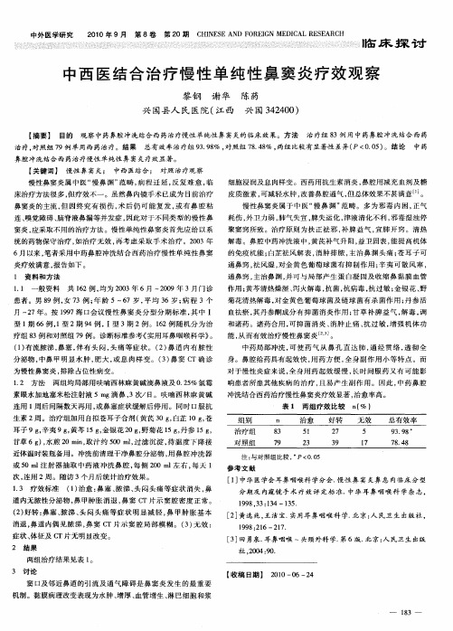 中西医结合治疗慢性单纯性鼻窦炎疗效观察