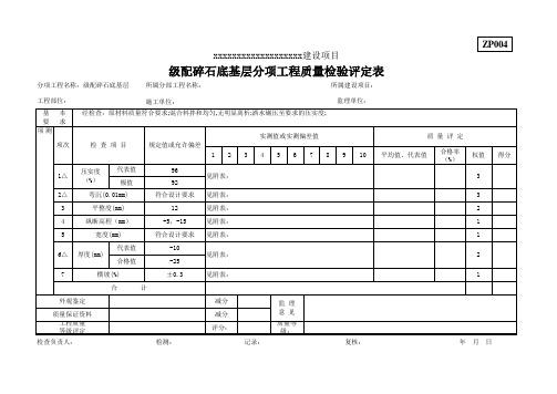 级配碎石底基层分项工程质量检验评定表