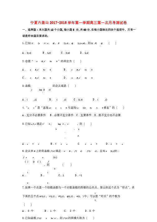 宁夏六盘山2018届高三数学上学期第一次月考试题理2017101301117