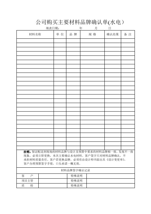 公司购买主要材料品牌确认单1