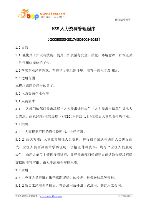 HSF人力资源管理程序