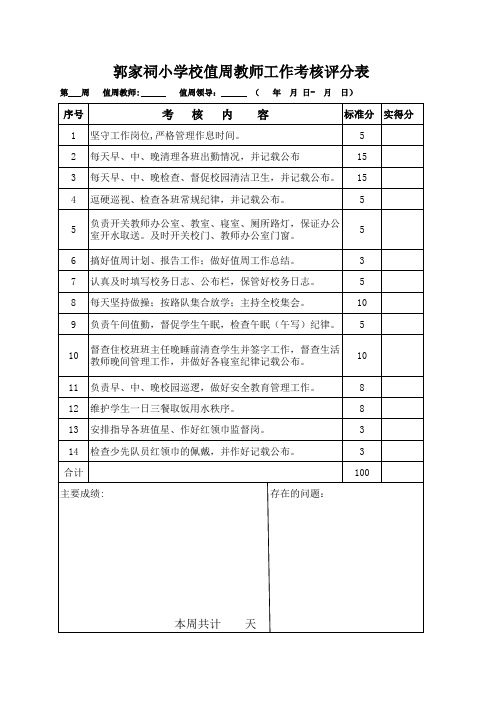 值周教师考核表